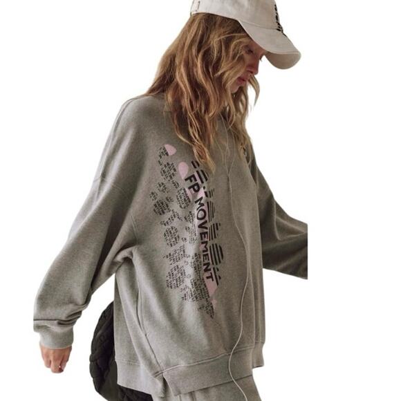 FP Movement Women's All Star Logo Pullover Heather Grey / White NWT - Picture 3 of 8